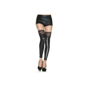 Jambières wetlook et jarretière dentelle noir 